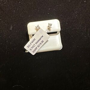 Square Moissanite Stud Earrings - Silver Tone